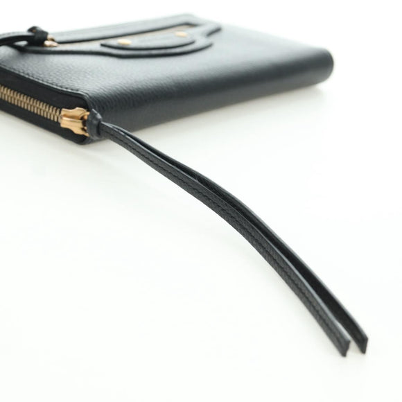 BALENCIAGA Neo Classic Continental Wallet Leather Black Gold 640115 Auth SW2301M