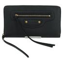 BALENCIAGA Neo Classic Continental Wallet Leather Black Gold 640115 Auth SW2301M-13