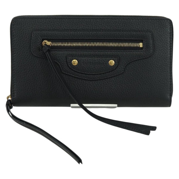 BALENCIAGA Neo Classic Continental Wallet Leather Black Gold 640115 Auth SW2301M