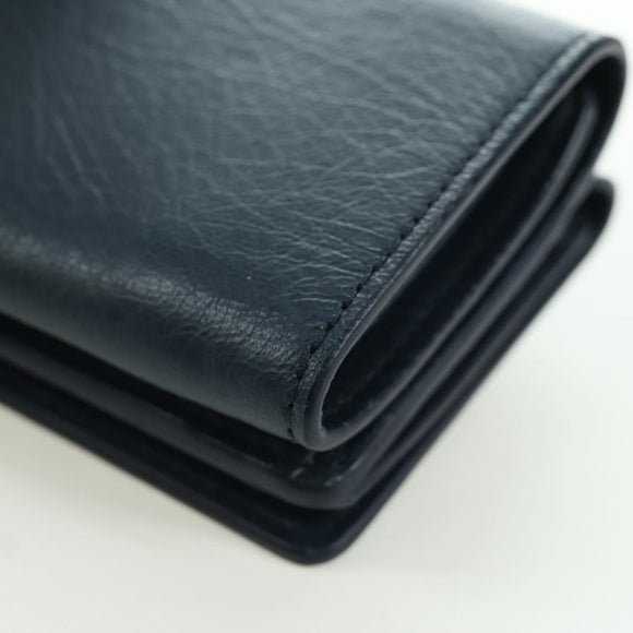 BALENCIAGA Classic Mini Trifold Wallet Lammleder Navy Gold 477455 Auth SW2303M