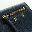 BALENCIAGA Classic Mini Trifold Wallet Lammleder Navy Gold 477455 Auth SW2303M-17