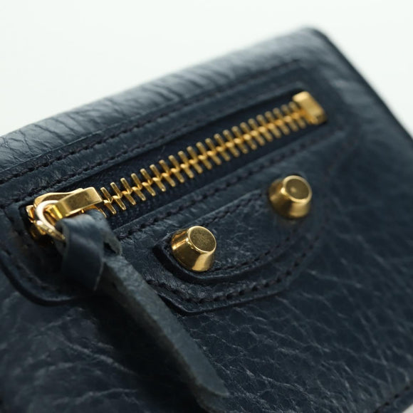 BALENCIAGA Classic Mini Trifold Wallet Lammleder Navy Gold 477455 Auth SW2303M