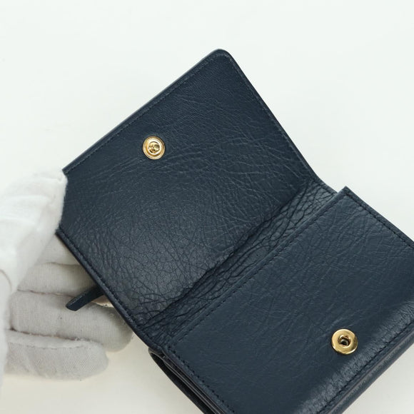 BALENCIAGA Classic Mini Trifold Wallet Lammleder Navy Gold 477455 Auth SW2303M