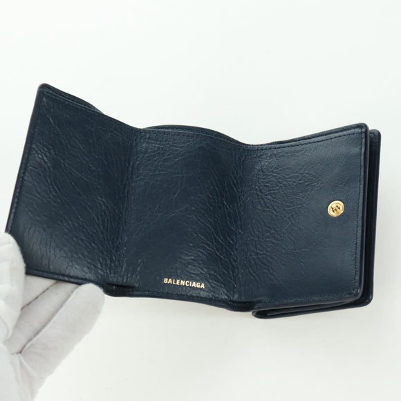 BALENCIAGA Classic Mini Trifold Wallet Lammleder Navy Gold 477455 Auth SW2303M