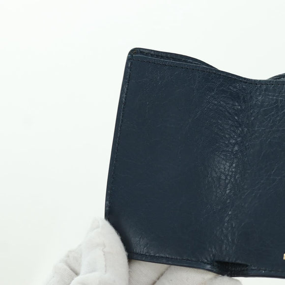 BALENCIAGA Classic Mini Trifold Wallet Lammleder Navy Gold 477455 Auth SW2303M
