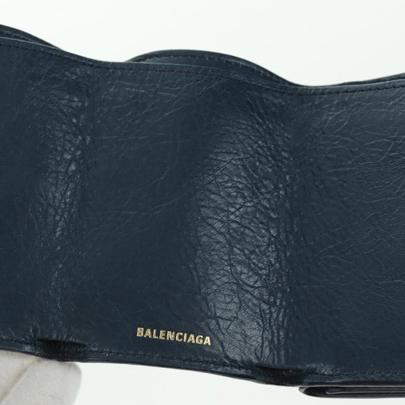 BALENCIAGA Classic Mini Trifold Wallet Lammleder Navy Gold 477455 Auth SW2303M