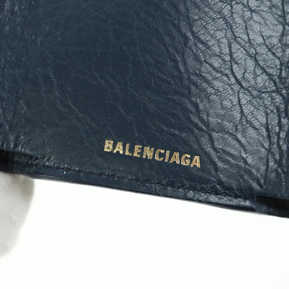 BALENCIAGA Classic Mini Trifold Wallet Lammleder Navy Gold 477455 Auth SW2303M
