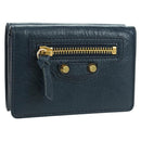 BALENCIAGA Classic Mini Trifold Wallet Lammleder Navy Gold 477455 Auth SW2303M-1