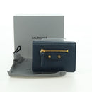 BALENCIAGA Classic Mini Trifold Wallet Lammleder Navy Gold 477455 Auth SW2303M-12