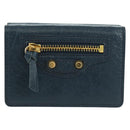 BALENCIAGA Classic Mini Trifold Wallet Lammleder Navy Gold 477455 Auth SW2303M-13