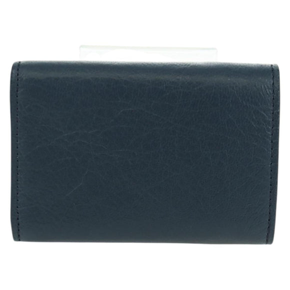 BALENCIAGA Classic Mini Trifold Wallet Lammleder Navy Gold 477455 Auth SW2303M