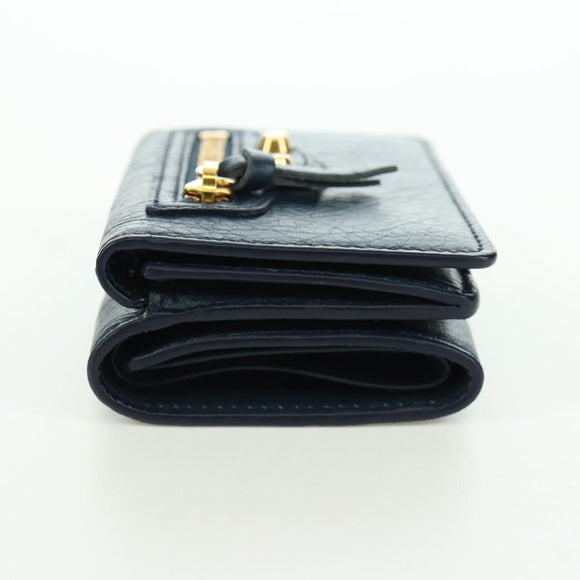 BALENCIAGA Classic Mini Trifold Wallet Lammleder Navy Gold 477455 Auth SW2303M