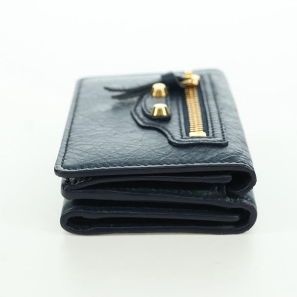 BALENCIAGA Classic Mini Trifold Wallet Lammleder Navy Gold 477455 Auth SW2303M
