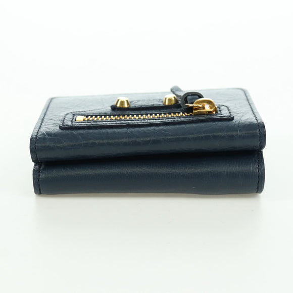 BALENCIAGA Classic Mini Trifold Wallet Lammleder Navy Gold 477455 Auth SW2303M