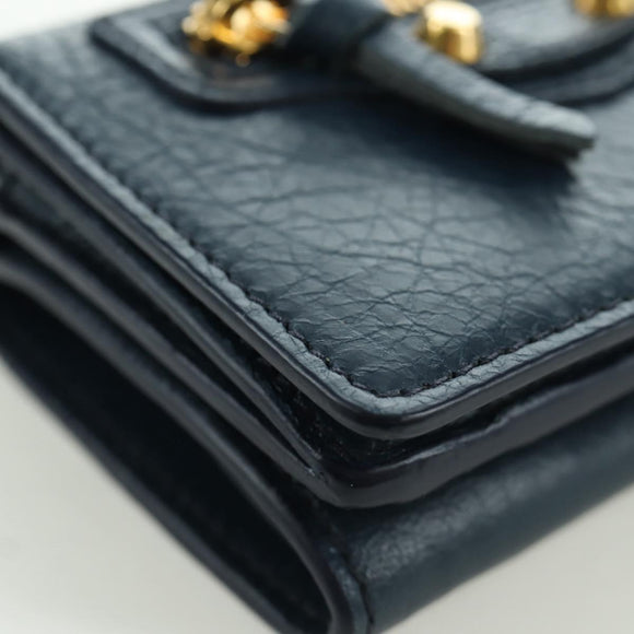 BALENCIAGA Classic Mini Trifold Wallet Lammleder Navy Gold 477455 Auth SW2303M