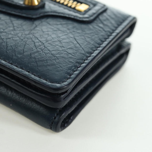 BALENCIAGA Classic Mini Trifold Wallet Lammleder Navy Gold 477455 Auth SW2303M