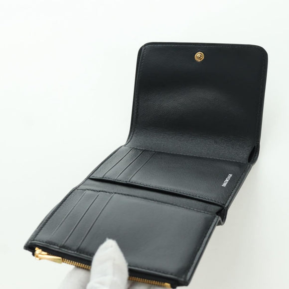 BALENCIAGA Trifold Wallet Leather Black Gold 655743 Auth SW2304M
