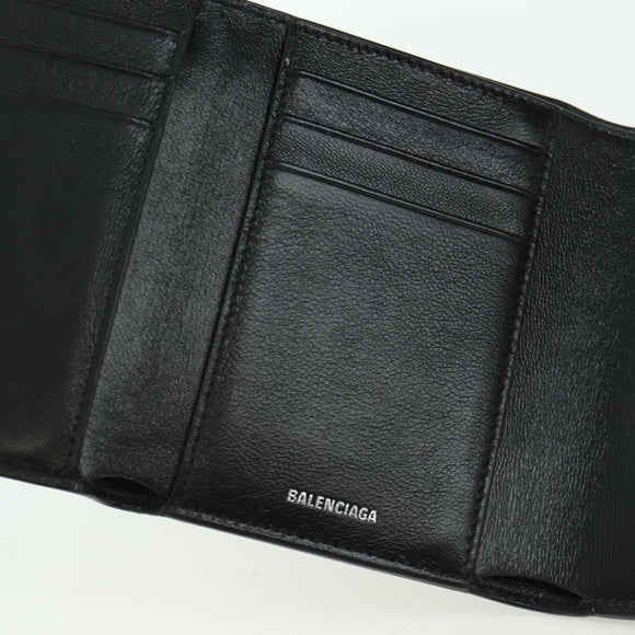 BALENCIAGA Trifold Wallet Leather Black Gold 655743 Auth SW2304M