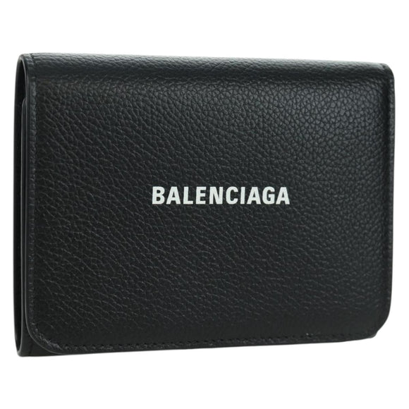 BALENCIAGA Trifold Wallet Leather Black Gold 655743 Auth SW2304M