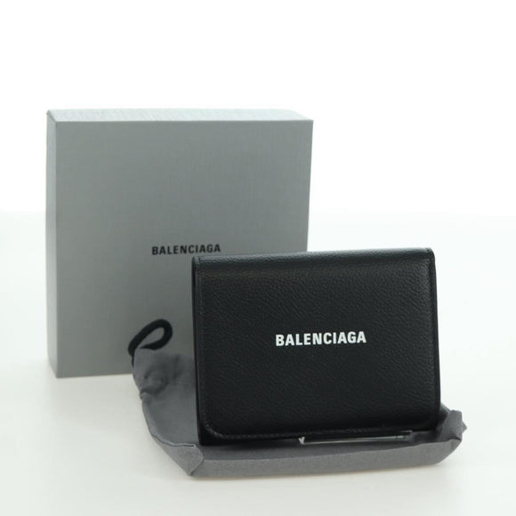 BALENCIAGA Trifold Wallet Leather Black Gold 655743 Auth SW2304M