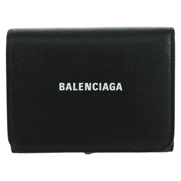 BALENCIAGA Trifold Wallet Leather Black Gold 655743 Auth SW2304M