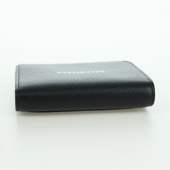 BALENCIAGA Trifold Wallet Leather Black Gold 655743 Auth SW2304M