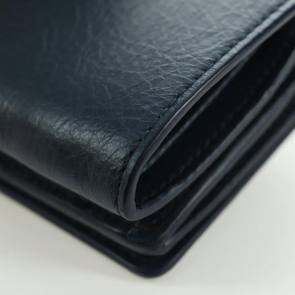 BALENCIAGA Classic Mini Trifold Wallet Lamb Skin Navy Gold 477455 Auth SW2305M