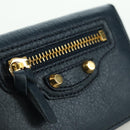 BALENCIAGA Classic Mini Trifold Wallet Lamb Skin Navy Gold 477455 Auth SW2305M-17