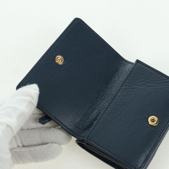 BALENCIAGA Classic Mini Trifold Wallet Lamb Skin Navy Gold 477455 Auth SW2305M