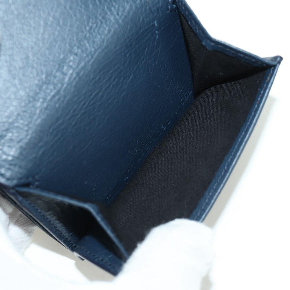 BALENCIAGA Classic Mini Trifold Wallet Lamb Skin Navy Gold 477455 Auth SW2305M