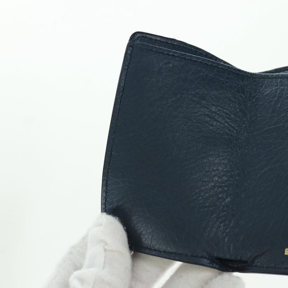 BALENCIAGA Classic Mini Trifold Wallet Lamb Skin Navy Gold 477455 Auth SW2305M