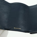 BALENCIAGA Classic Mini Trifold Wallet Lamb Skin Navy Gold 477455 Auth SW2305M-20