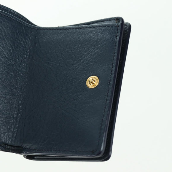 BALENCIAGA Classic Mini Trifold Wallet Lamb Skin Navy Gold 477455 Auth SW2305M