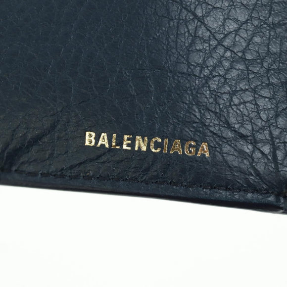 BALENCIAGA Classic Mini Trifold Wallet Lamb Skin Navy Gold 477455 Auth SW2305M