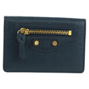 BALENCIAGA Classic Mini Trifold Wallet Lamb Skin Navy Gold 477455 Auth SW2305M-13