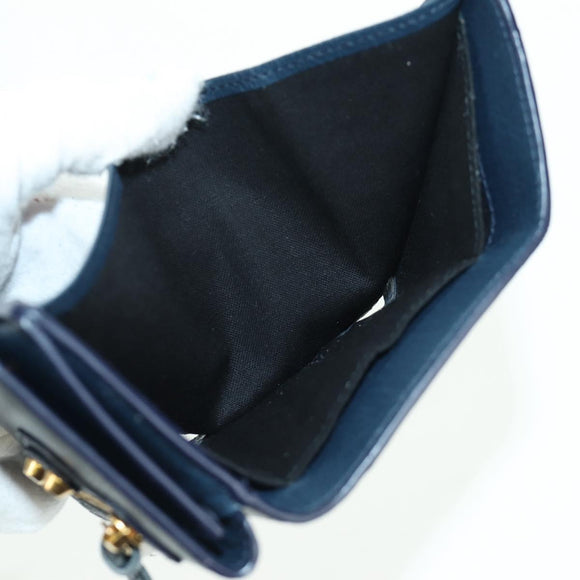 BALENCIAGA Classic Mini Trifold Wallet Lamb Skin Navy Gold 477455 Auth SW2305M
