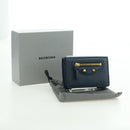 BALENCIAGA Classic Mini Trifold Wallet Lamb Skin Navy Gold 477455 Auth SW2305M-12