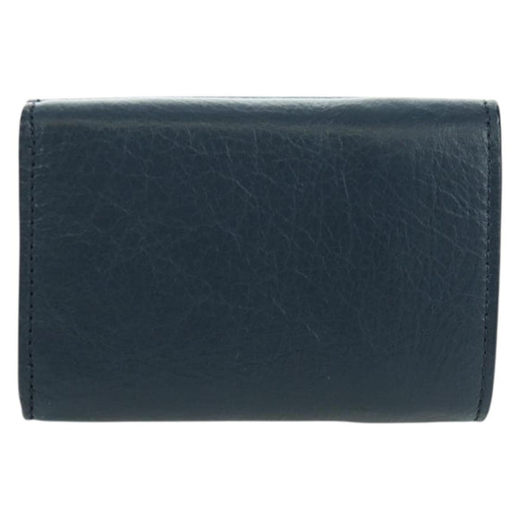 BALENCIAGA Classic Mini Trifold Wallet Lamb Skin Navy Gold 477455 Auth SW2305M