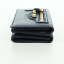 BALENCIAGA Classic Mini Trifold Wallet Lamb Skin Navy Gold 477455 Auth SW2305M-4