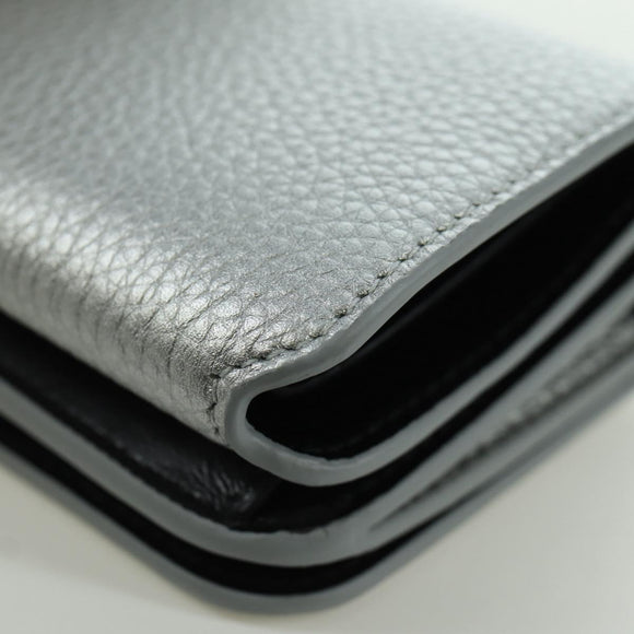 BALENCIAGA Trifold Wallet Leather Silver 593813 Auth SW2307M