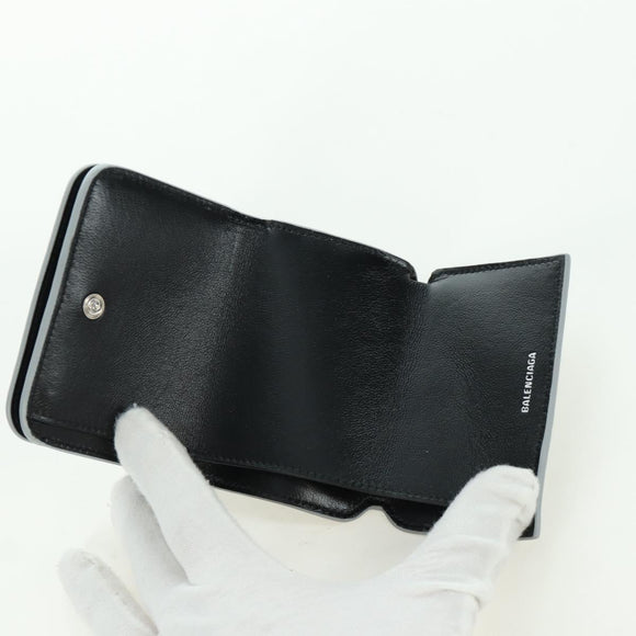 BALENCIAGA Trifold Wallet Leather Silver 593813 Auth SW2307M