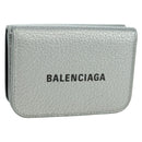 BALENCIAGA Trifold Wallet Leather Silver 593813 Auth SW2307M-1