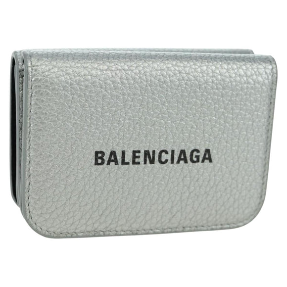 BALENCIAGA Trifold Wallet Leather Silver 593813 Auth SW2307M
