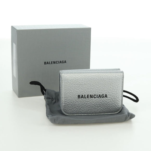 BALENCIAGA Trifold Wallet Leather Silver 593813 Auth SW2307M