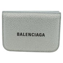 BALENCIAGA Trifold Wallet Leather Silver 593813 Auth SW2307M-13