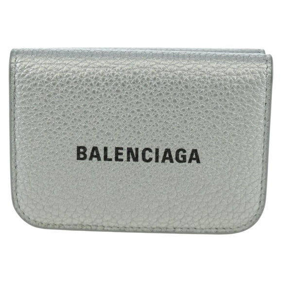 BALENCIAGA Trifold Wallet Leather Silver 593813 Auth SW2307M