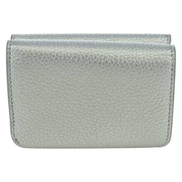 BALENCIAGA Trifold Wallet Leather Silver 593813 Auth SW2307M