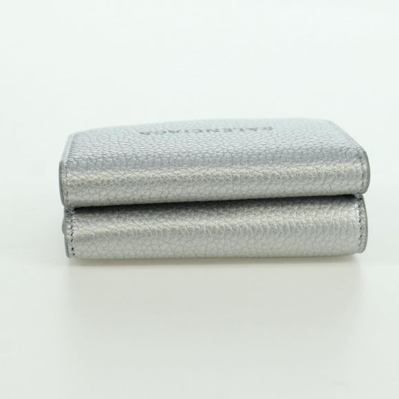 BALENCIAGA Trifold Wallet Leather Silver 593813 Auth SW2307M