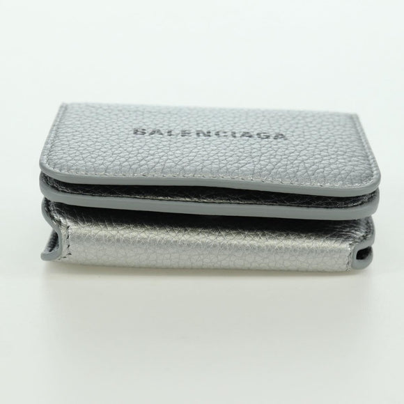 BALENCIAGA Trifold Wallet Leather Silver 593813 Auth SW2307M