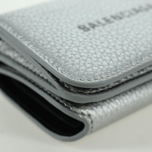 BALENCIAGA Trifold Wallet Leather Silver 593813 Auth SW2307M